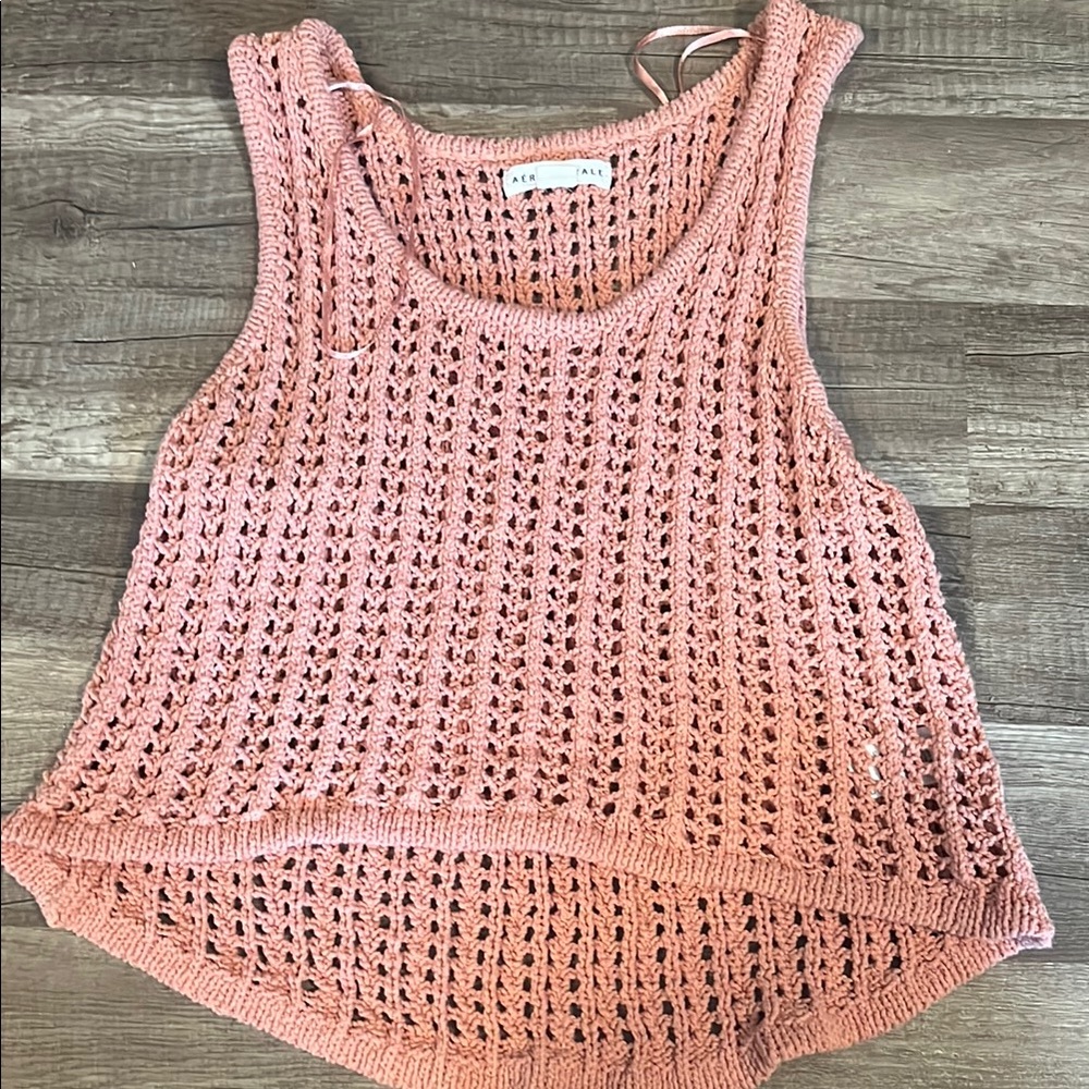 American Eagle Outfitters Pink Ribbed Crop Tank Top